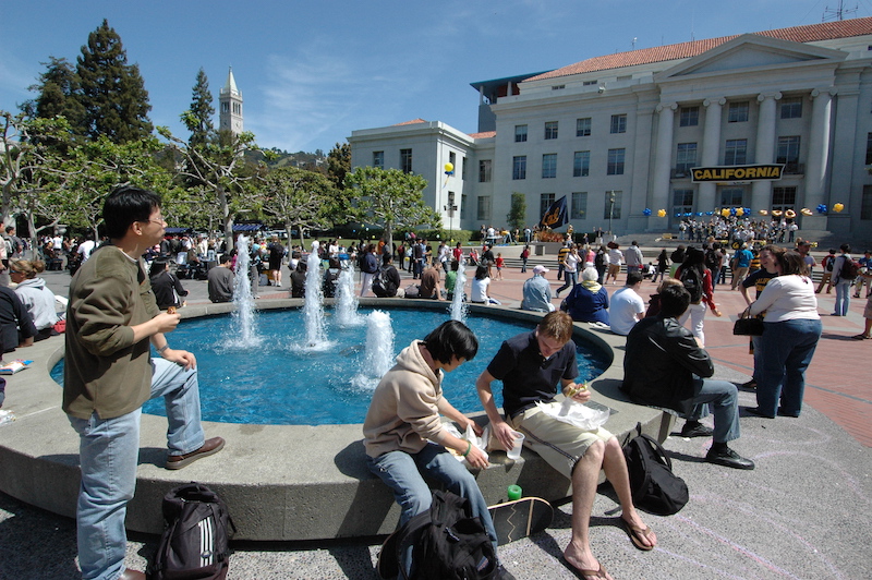 Students hanging out on Upper Sproul