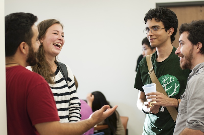 Students talking and laughing together