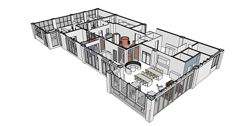 3-D Rendering of an office floor plan